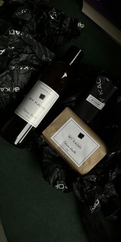 Elegant packaging of skincare products displayed with chic, branded wrapping.